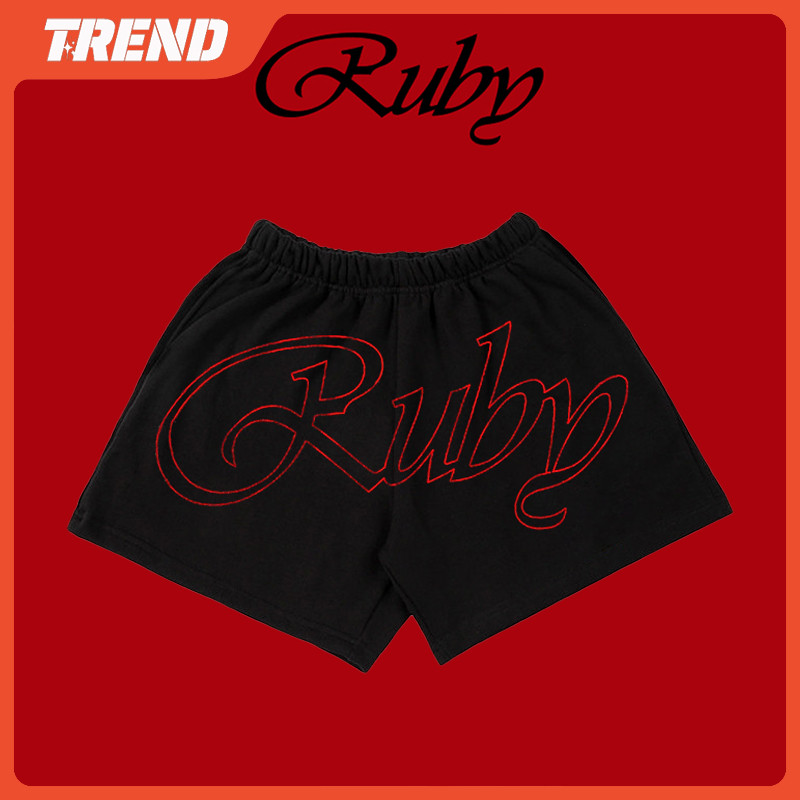KPOP BLACKPINK JENNIE Ruby Merch กางเกงขาสั้นวินเทจแฟชั่นผู้ชายและผู้หญิงพิมพ์กางเกงวอร์ม