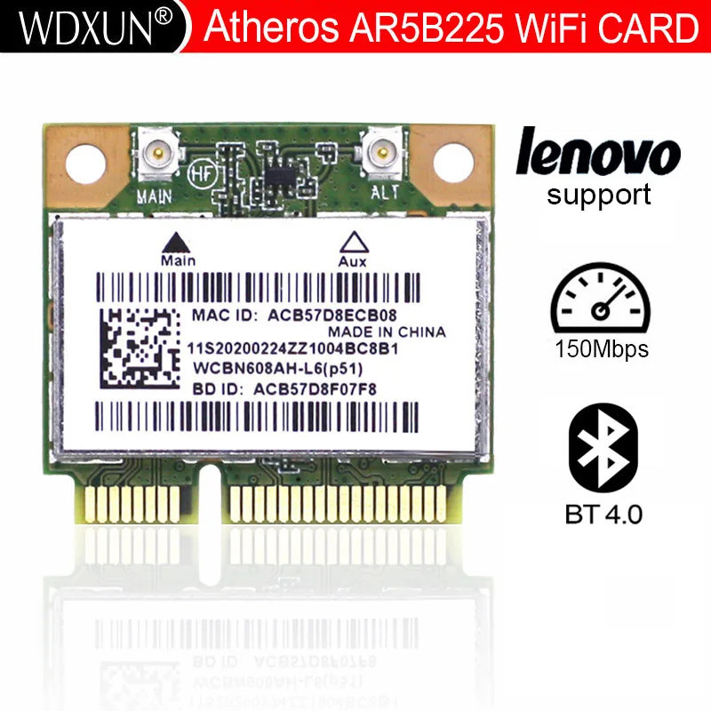 Atheros AR5B225 AR9485 Half Mini PCI-E WIFI สําหรับบลูทูธ 4.0 การ์ดไร้สายสําหรับ Lenovo G400 G400S G