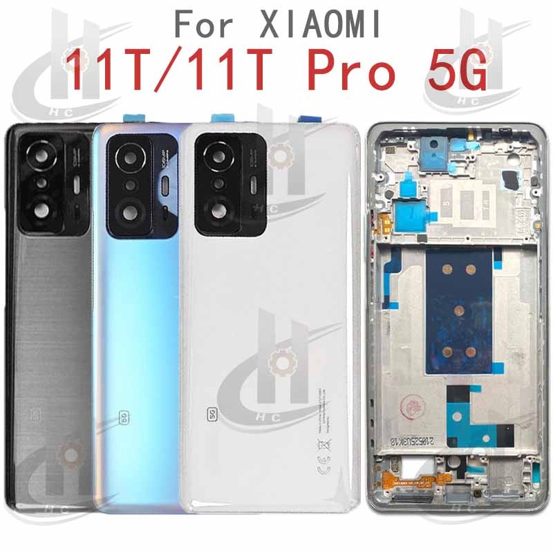 สําหรับ Xiaomi 11T / 11T Pro 5G แบตเตอรี่ฝาหลังกรอบกลาง + ปุ่ม + กรอบด้านหน้า LCD + เลนส์กล้อง