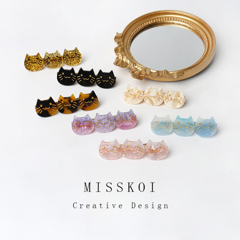 MISMEMO Original Design กิ๊บติดผมแมวสามชิ้นสนุกสาวน่ารักด้านข้างกิ๊บติดผมแฟชั่นที่เรียบง่ายผ้าโพกศีรษะ
