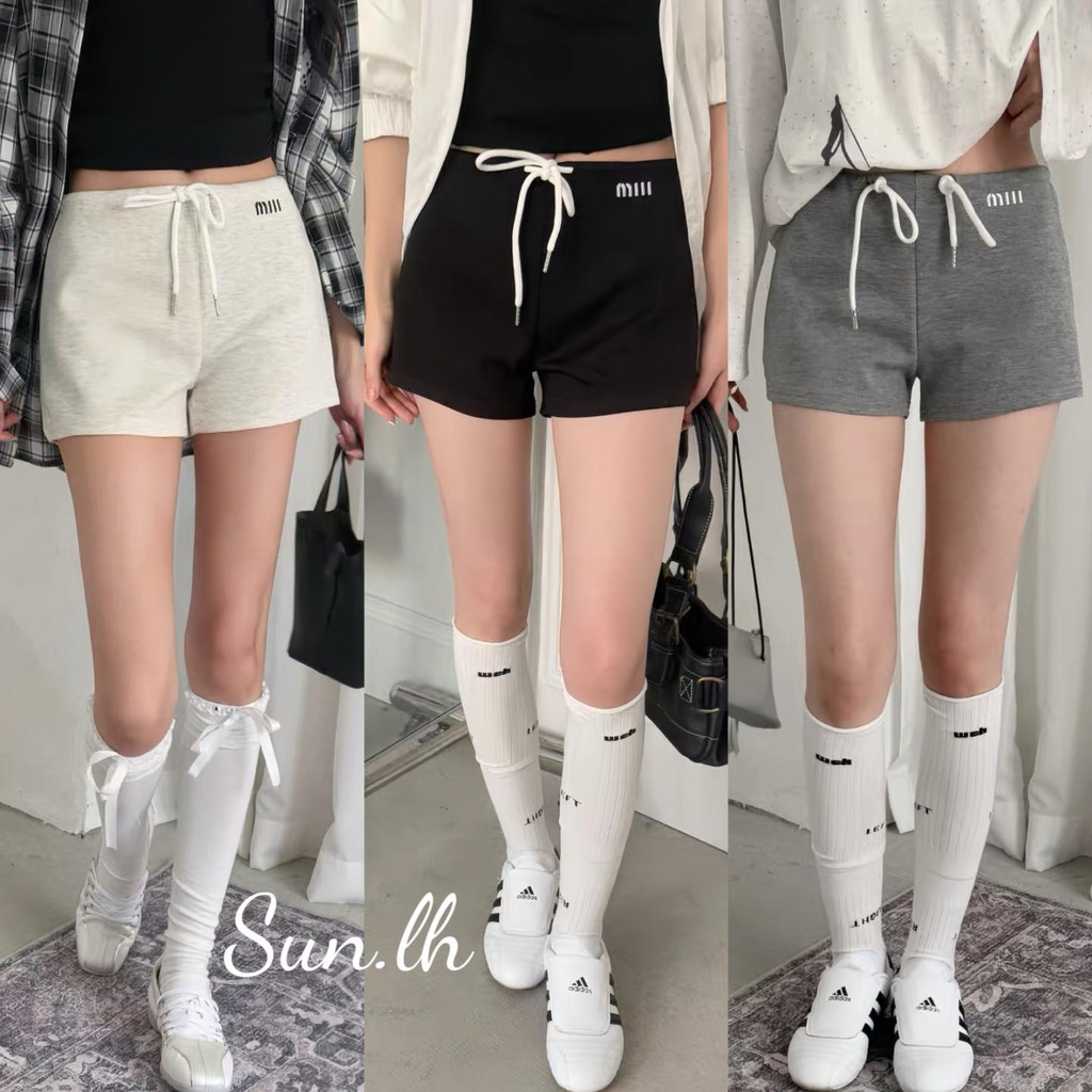 SUN🛍️พร้อมส่ง🛍️ใหม่อเมริกันร้อนสาวจดหมายลำลองปักกางเกงขาสั้นกีฬาลำลองลดน้ำหนัก