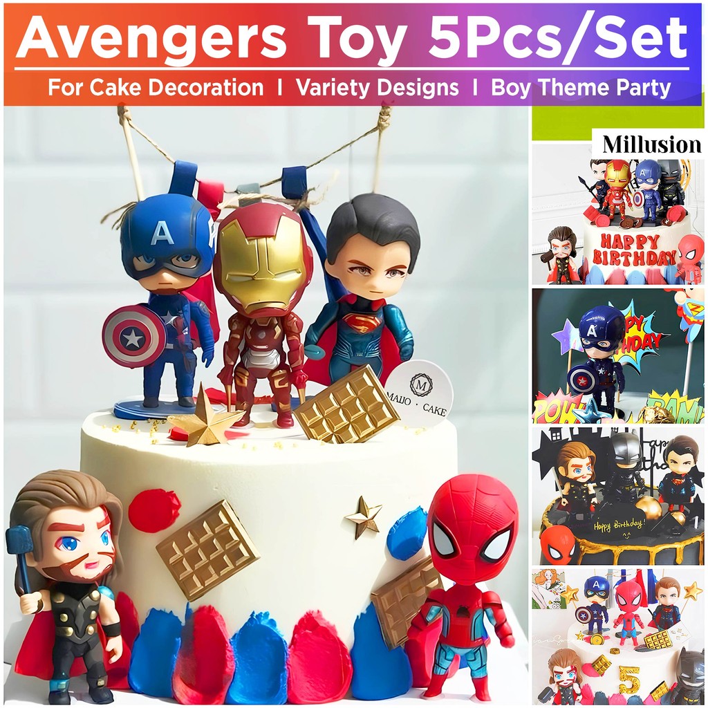Avengers เค้กตกแต่ง Topper Super Hero Marvel Avengers ของเล่นสะสมของเล่นเด็กตกแต่ง Mainan Hadi Kanak