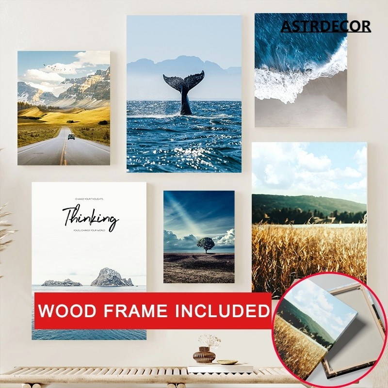 (พร้อมกรอบ ) ภาพโปสเตอร์ รูปหางปลาวาฬ สีทอง สําหรับตกแต่งผนังบ้าน ห้องนั่งเล่น