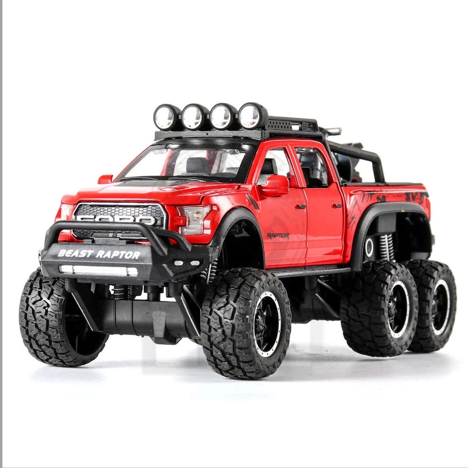 1/28 Ford Raptor F150 off-road 6*6 รถรุ่น diecast รถสําหรับเด็กรถบรรทุกของเล่นสําหรับของเล่นเด็กรถขอ