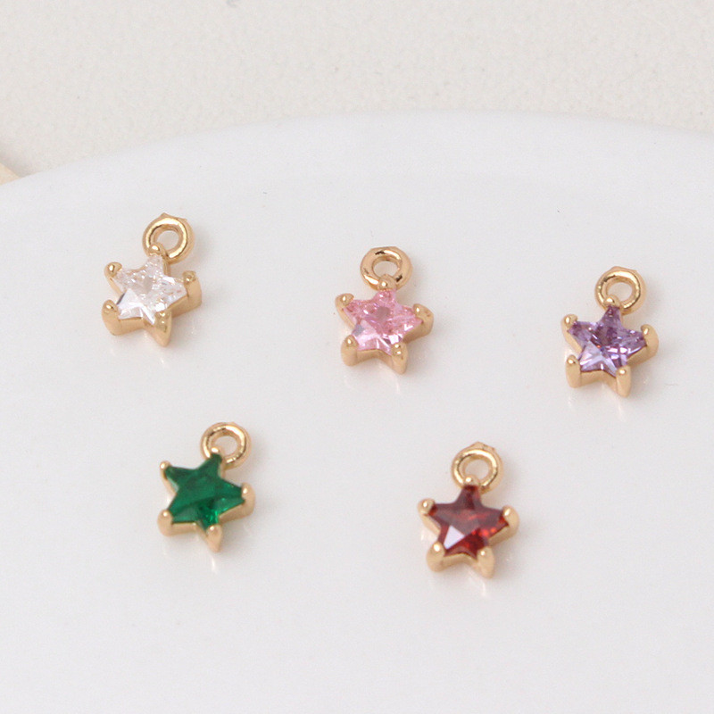 14k ทองแดง Gold-Plated Five-Pointed Star สีสันเพทายจี้จี้ diy สร้อยข้อมือสร้อยคออุปกรณ์เสริมต่างหู