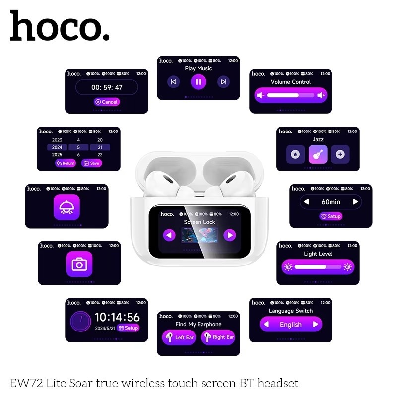 HOCO EW72 Lite หูฟังบลูทูธ 5.4 จอสัมผัสอัจฉริยะ 12 ฟังก์ชัน แบตอึด 20 ชม. รองรับ TWS หูฟังไร้สาย hc3