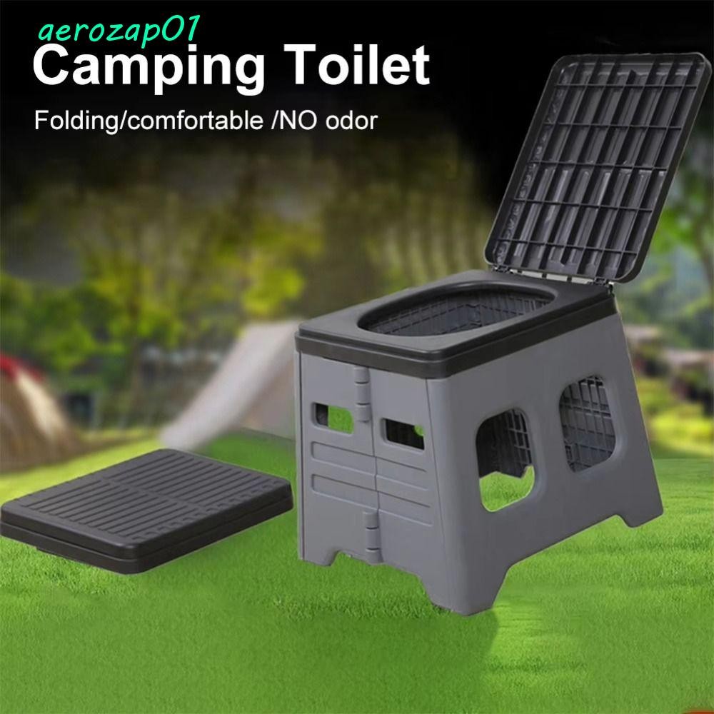 Aerozap ห้องน้ําพับแบบพกพาพร้อมฝาปิดมัลติฟังก์ชั่กลางแจ้ง Camp ห้องน้ํา, สตูลพับได้กลางแจ้งง่ายต่อการพกพาน้ําหนักเบา PP พับรถบรรทุกห้องน้ํา Camping Travel