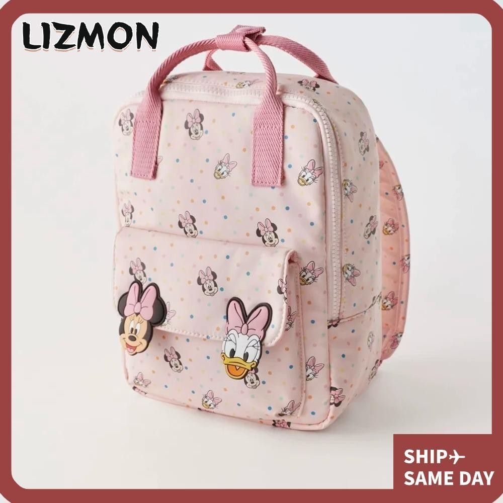 Lizmon กระเป๋าเป้สะพายหลัง กระเป๋านักเรียน พิมพ์ลายการ์ตูนมินนี่เมาส์น่ารัก มีซิป ขนาดเล็ก สีชมพู สําหรับเด็ก