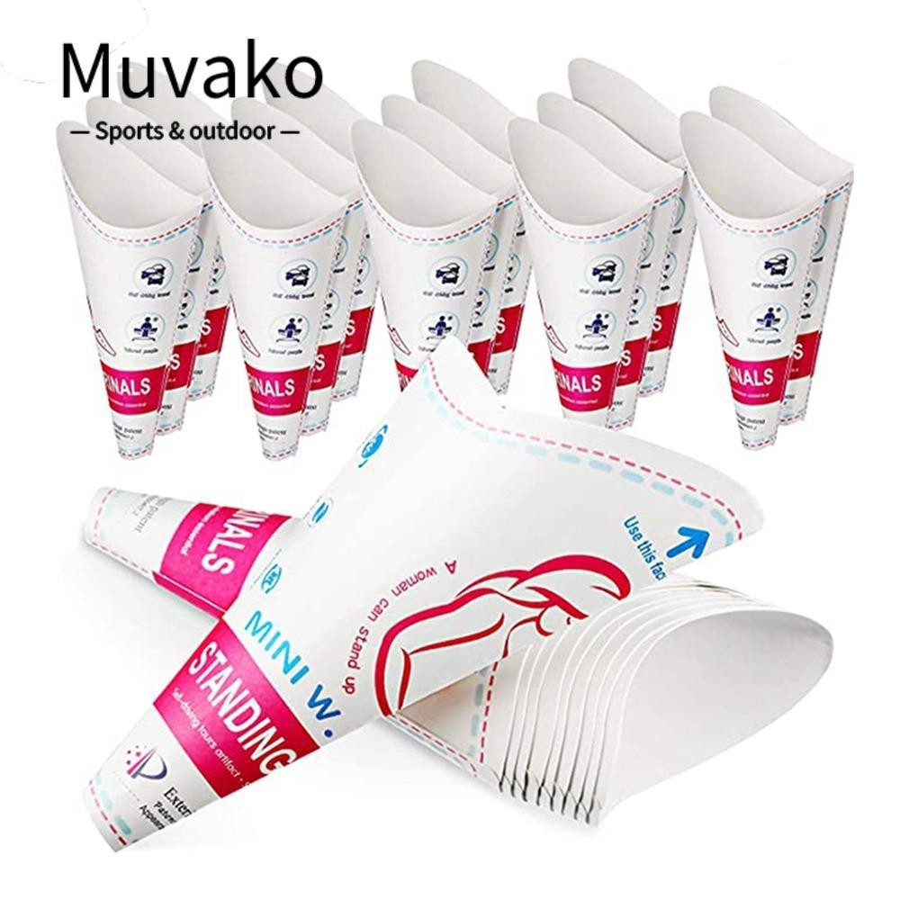 Muvako ถ้วยกระดาษฉี่ แบบพกพา อุปกรณ์ปัสสาวะหญิง กันรั่ว ถูกสุขอนามัย ยืนขึ้น พับได้ กรวยปัสสาวะผู้หญิง 12/20 ชิ้น