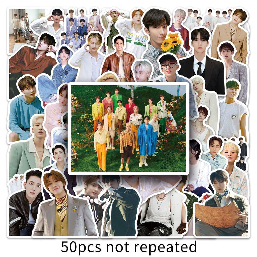 สติกเกอร์ กันน้ํา พิมพ์ลาย Seventeen Kpop แบบสร้างสรรค์ สําหรับตกแต่งแล็ปท็อป โทรศัพท์ กีตาร์ หมวกกันน็อค DIY 50 ชิ้น