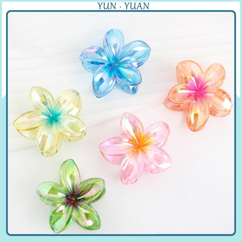 [YUNYUAN] กิ๊บติดผม กระจก พอร์ซเลน ลายดอกไม้ พลูเมอเรีย ไล่โทนสี หลากสี เครื่องประดับผม วันหยุด ท่องเที่ยว ทุกวัน ฉลาม
