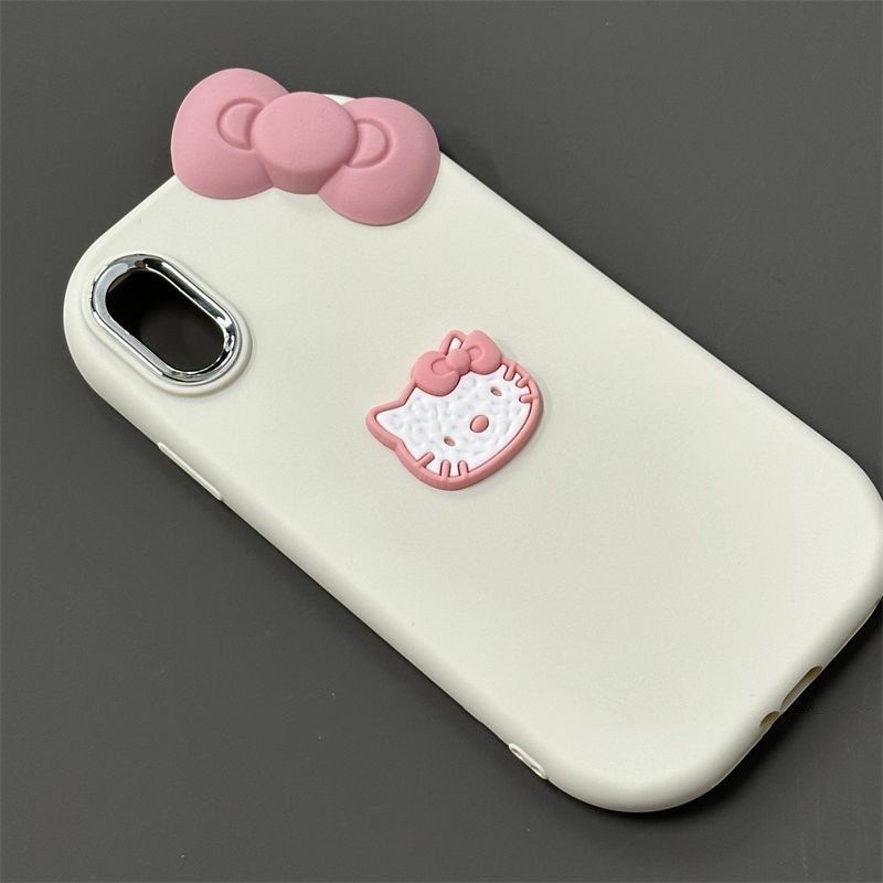 เคสโทรศัพท์มือถือ กันกระแทก ลายคิตตี้ ประดับโบว์ กรอบโลหะ สําหรับ IPhone 14 Promax 12 11 15 13 7 8plus X xsmax XR