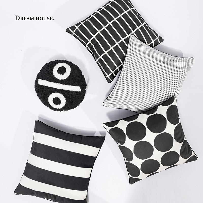 ปลอกหมอนอิงโซฟา สไตล์นอร์ดิก มีสีดํา และสีขาว สําหรับตกแต่งบ้าน