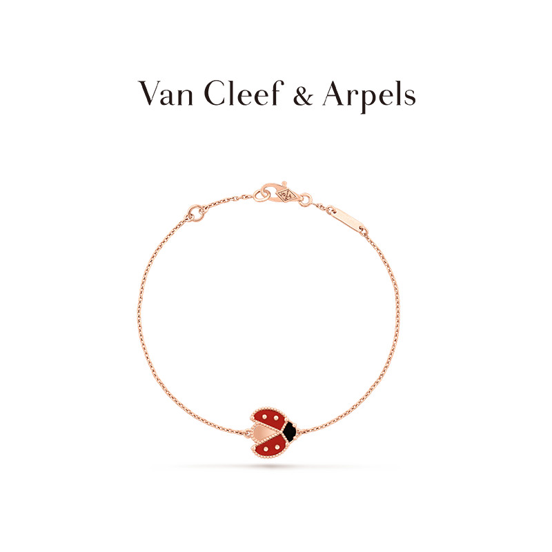[พร้อมส่ง] Van Cleef &amp; Arpels / Vca Lucky Spring Ladybug สร้อยข้อมือ แบบเปิดปีก สีโรสโกลด์
