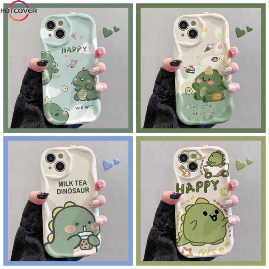 เคสโทรศัพท์มือถือแบบนิ่ม ลายการ์ตูนไดโนเสาร์น้อยน่ารัก สีเขียว สําหรับ Samsung A12 M12 F12 A13 A04S A14 A15 A21S A22 M32 A23 A24 A25 A32 A33 A34 A35