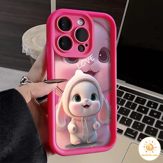 เคสโทรศัพท์ป้องกันเส้นขอบกระต่ายการ์ตูนน่ารัก ไอโฟน11 For iPhone12 13 14 15Pro MAX X XS XR 6 7 8Plus SE2020 เคสโทรศัพท์