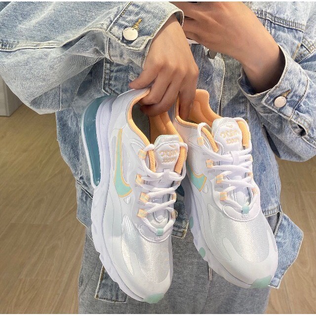 Nike W AIR MAX 270 REACT รองเท้าผ้าใบ ลําลอง สีขาว เหลือง เขียว ส้ม สําหรับสตรี DJ3027-100