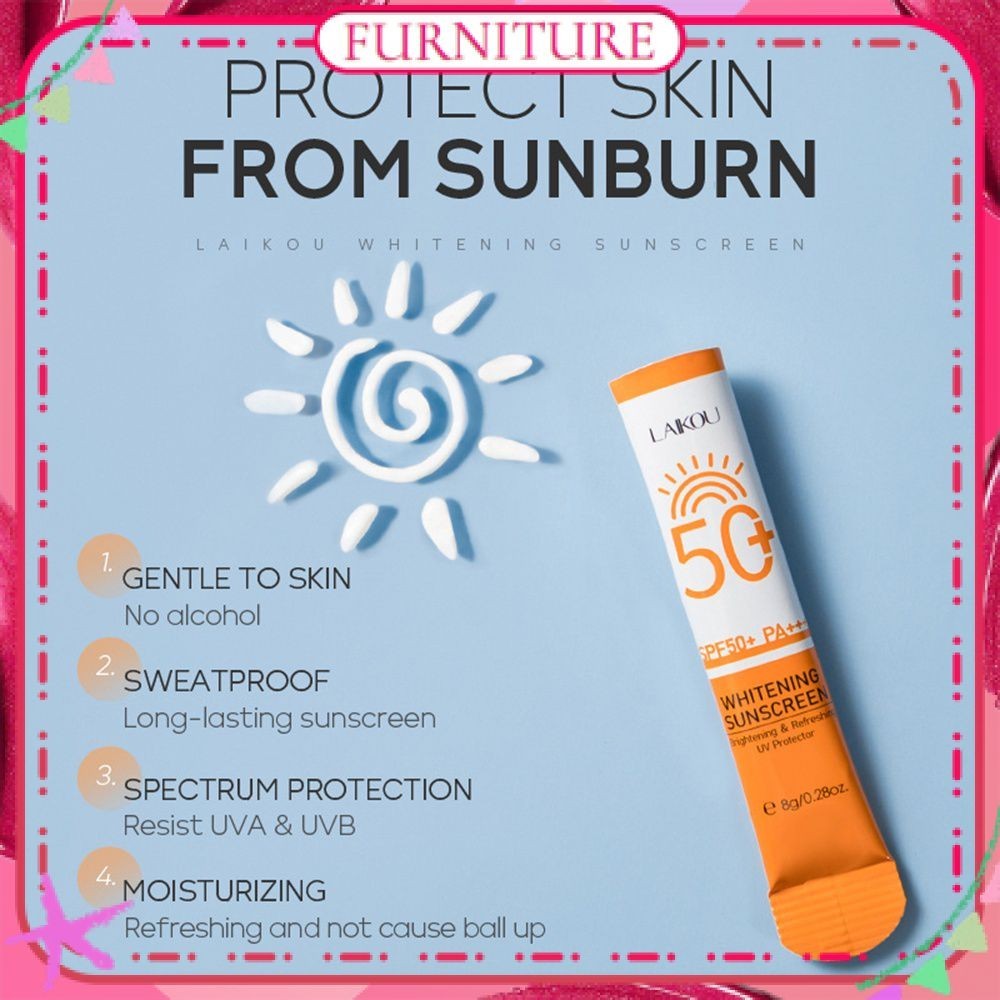♕ Laikou Spf50+ Pa+++ ครีมกันแดดไวท์เทนนิ่ง ป้องกันรังสี UV Isolation Moisturizing กันแดดสดชื่น ฤดูร้อนส่วนผสมจากธรรมชาติ Face Care 8g เฟอร์นิเจอร์