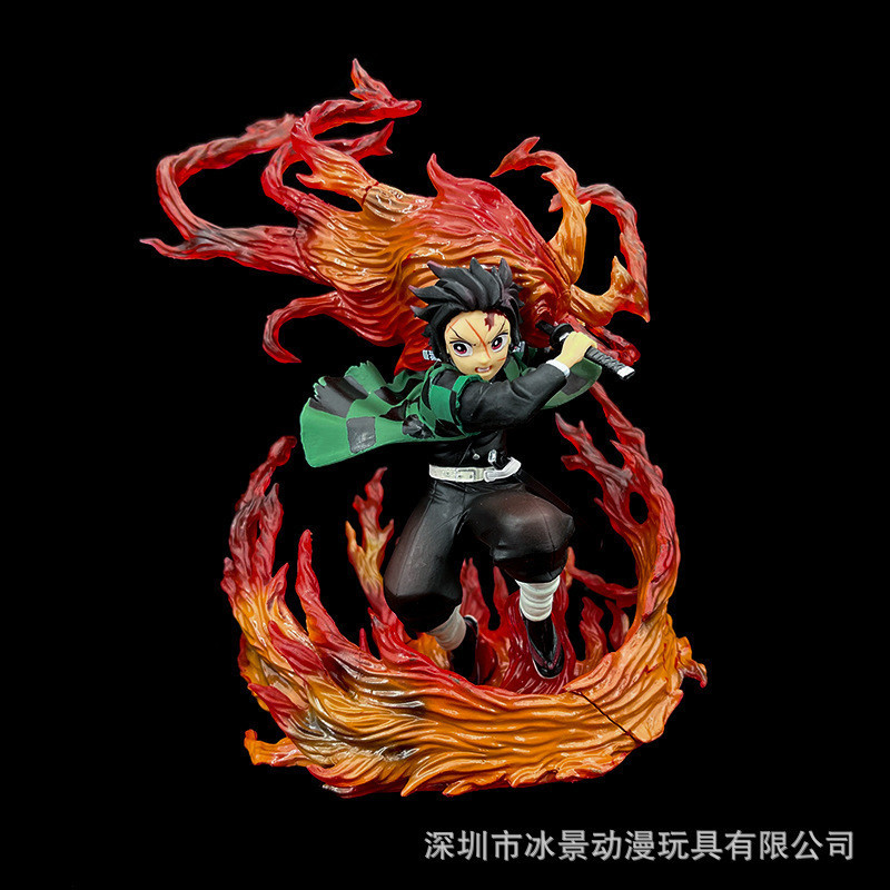Qilj Demon Slayer 's Blade Figure Flame Combat Tanjirou Special Effect Model Scene Anime Model สินค ้ าตกแต ่ ง