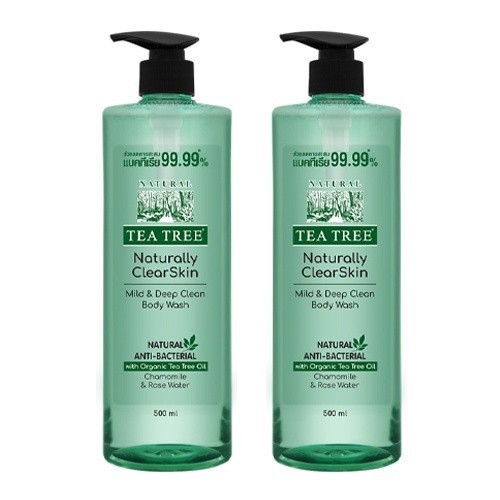 [1 แถม 1] ที ทรี เจลอาบน้ำ Tea Tree Naturally Clear Skin Mild & Deep Clean Body Wash 500ml เขียว