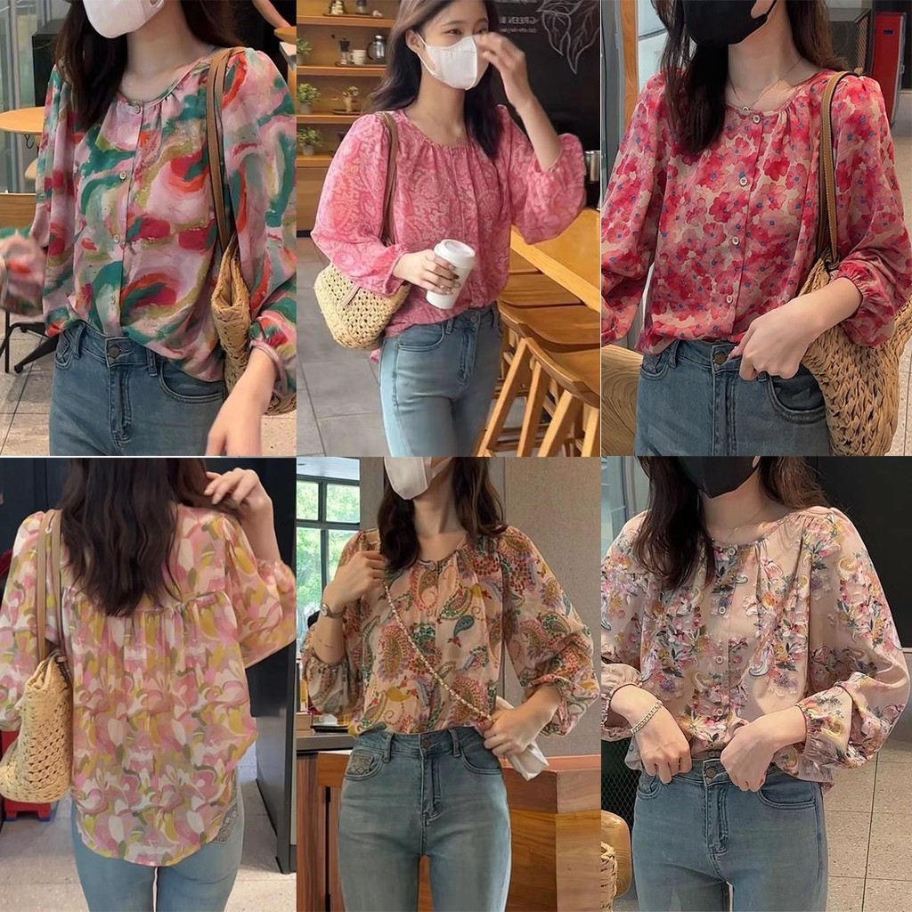 🌻Lune_Grace🌻 เสื้อเชิ้ดชีฟองแขนยาว ลายดอก เสื้อชีฟอง ไตล์เกาหลี มี7ลายไห้เลือก