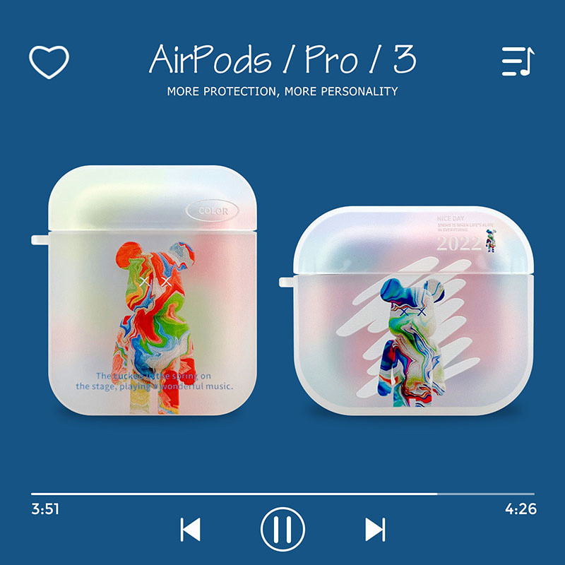 น ่ ารักอินเทรนด ์ Kaws Frosted Airpods Pro2 หูฟัง Airpods1 2 3 หูฟังไร ้ สายบลูทูธการ ์ ตูนสแควร ์ โปร ่ งใสสีขาวสําหรับ Apple Case