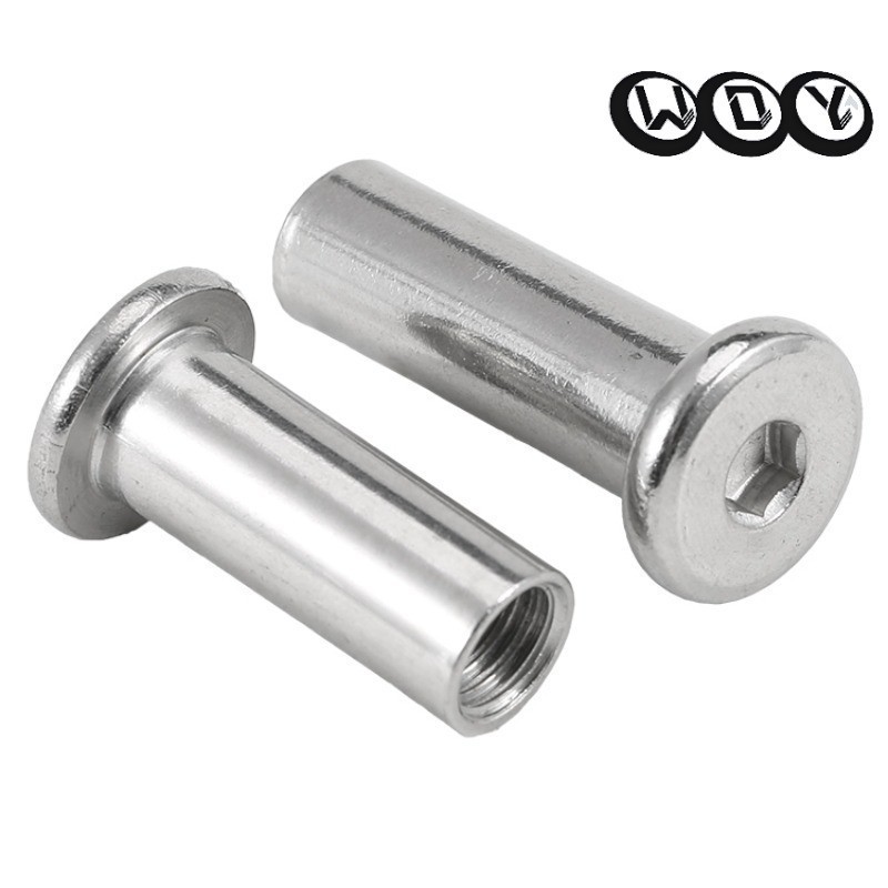 M2-M5 สกรูตัวเมีย เกลียวใน หัวจม กลมแบน สแตนเลส 304 เฟอร์นิเจอร์ถั่ว ไหล่แคปซูลรูปล็อคถั่วสําหรับงานไม้และเฟอร์นิเจอร์ทํา เกลียวมิล หยาบ สกรู【YHL-1D】