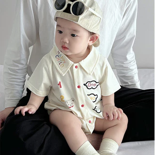 ฤดูร้อนใหม่คุณภาพสูงเด็กทารกและเด็กผู้หญิงแขนสั้น Onesie Super หล่อโปโลสไตล์เกาหลีการ์ตูนหมี Romper