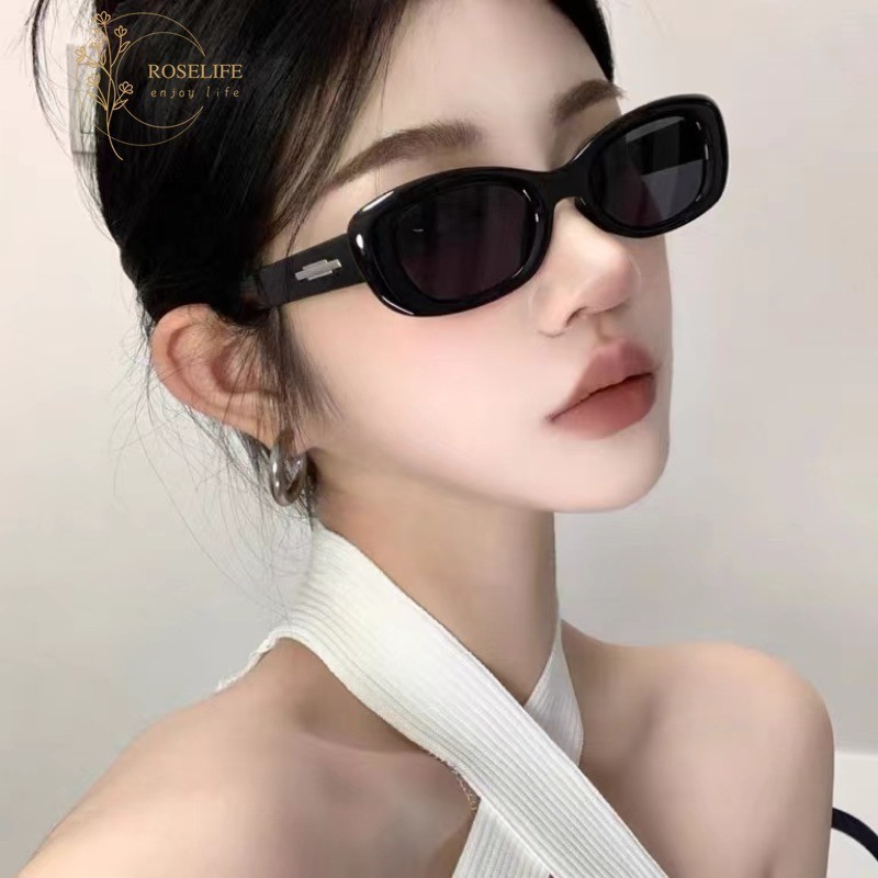 Roselife Retro Cool Punk สีดํา Unisex สี่เหลี่ยมผืนผ้ากรอบแว่นตากันแดดสําหรับผู้หญิงผู้ชาย Street Party แฟชั่นป้องกันรังสีแว่นตา Shades Pop Vacation ขับรถแว่นตา