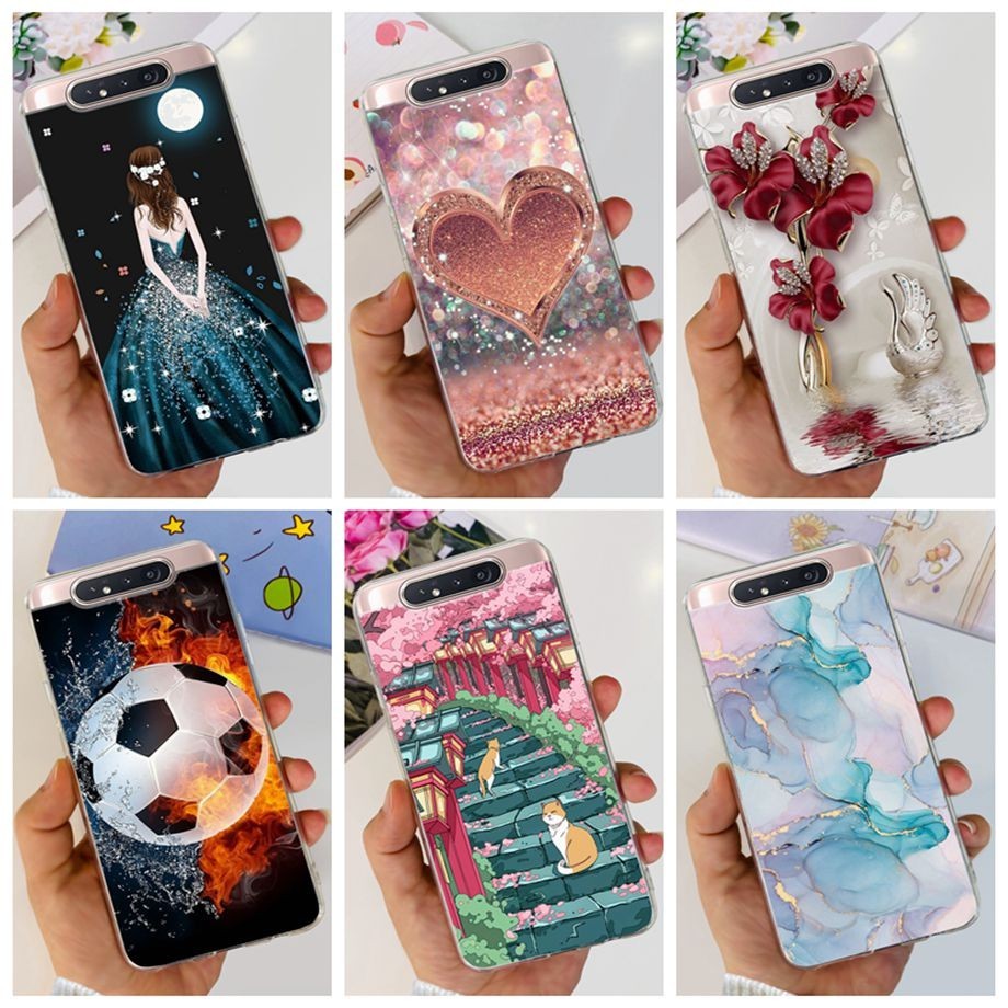 สําหรับ Samsung Galaxy A80 2019 กรณี Samsung SM-A805F/DS นุ ่ มสาวสวยหัวใจทาสีกลับสําหรับ SamsungA80 A90 4G กระเป ๋ าโทรศัพท ์
