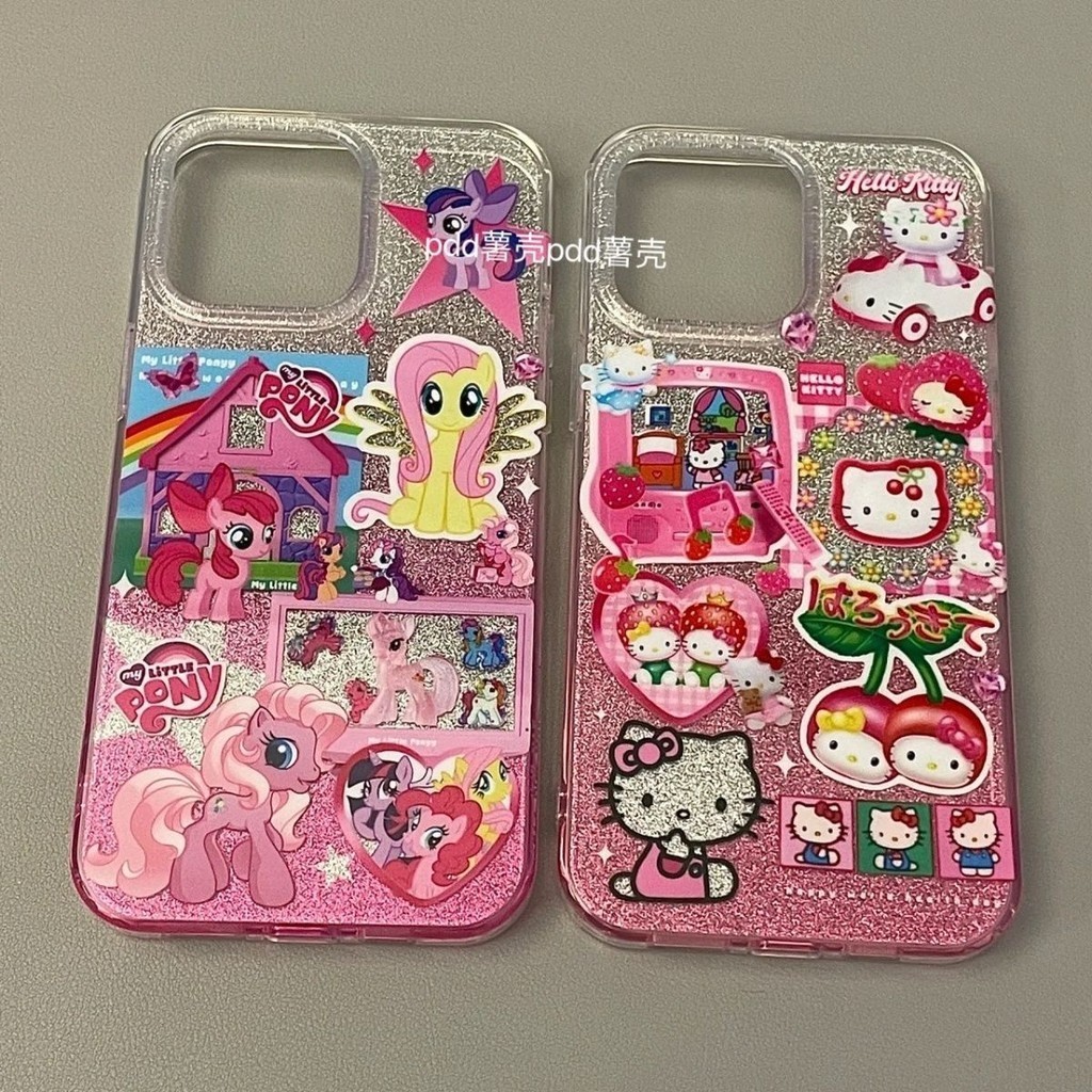 เหมาะสําหรับiphone 12, 13,1, promax, 14, 15, plus Sparkling Pink Pony/Kitty 7/8, plus x/xsmax XRเคสโทรศัพท ์ หลุมขนาดใหญ ่ การดูดซับแรงกระแทกและป ้ องกันการตก