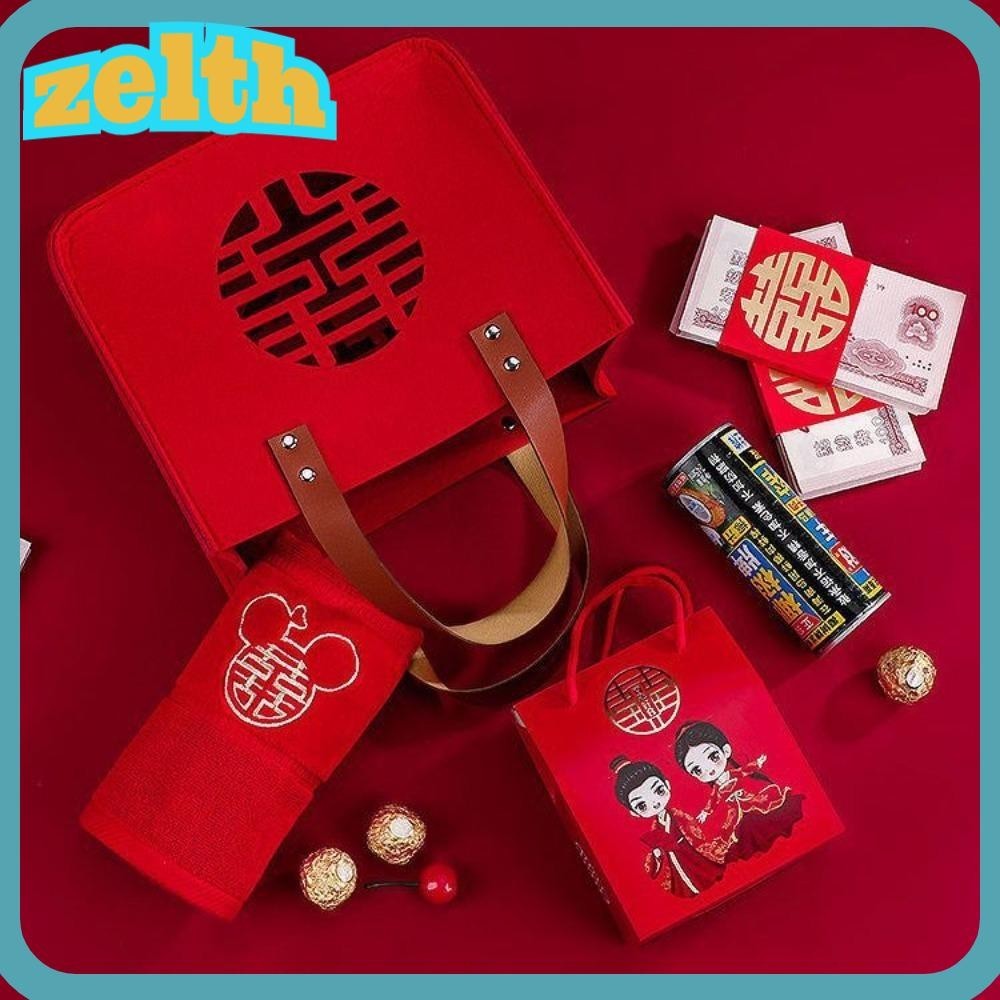 Zelth Candy Lucky Bag, Felt Square Shape Felt Gift Bag, Portable PU Handle Storage Bag
