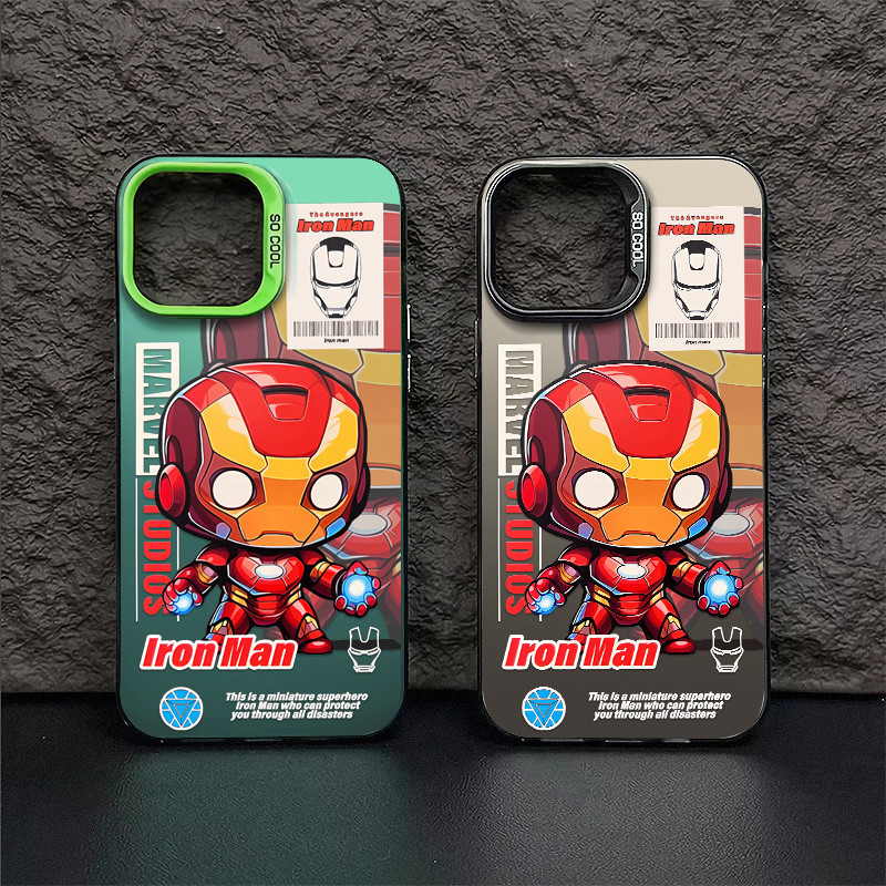 เคสโทรศัพท์การ์ตูนอินเทรนด์ Iron Man สําหรับ IPhone 15 14 11 12 13 Pro XR X XS Max 7/8 Plus Se2020 Smooth คุณภาพสูงเกราะป้องกันหลุมขนาดใหญ่