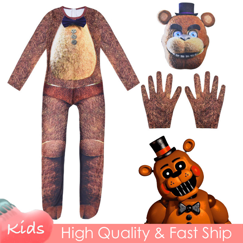 Glamrock Five Nights ที่ Freddys FNAF หมีสีน้ําตาลคอสเพลย์เครื่องแต่งกาย Freddy Jumpsuit สําหรับเด็กชายหญิงฮาโลวีน Body Suit