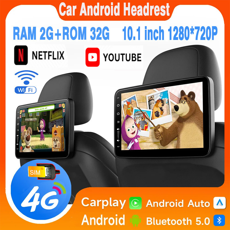 2g RAM + 32G ROM รถ Headrest Android Monitor สําหรับรถยนต์ที่นั่งด้านหลัง Player 10.1 นิ้วหน้าจอสัมผ