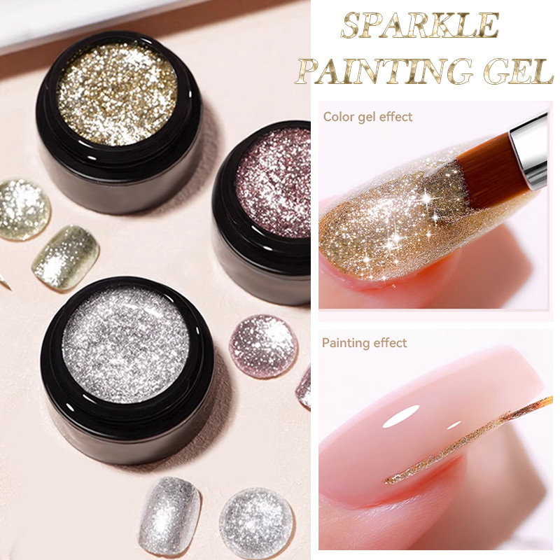 Born PRETTY Glitter Gold Silver Nail Painting Gel ความหนาแน ่ นสูง Platinum Gel French UV Pulling Gel 5ML