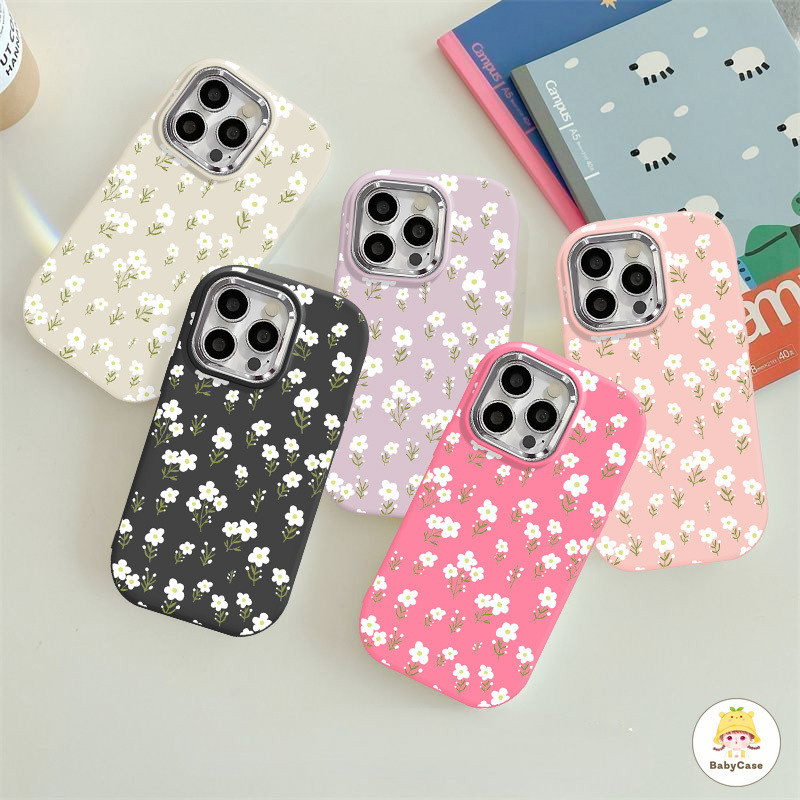ดอกไม้ฤดูร้อนโรแมนติกสดชื่นเลนส์โลหะเลนส์นุ่ม iPhone 11 13 14 Pro Max 7Plus 15 12 Pro Max X XR XS Max 8 15 Plus SE 2020