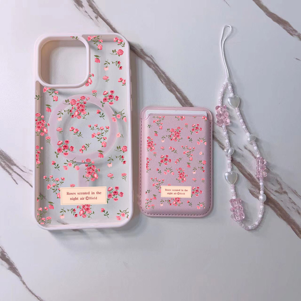 3pcs ดอกไม้สีชมพูกระเป๋าสตางค์เหมาะสําหรับ Iphone 11promax 11 12promax X XR XSMAX 12 13 14 15 pro max ผู้หญิงปลอกฝาหลัง 14promax 15plus