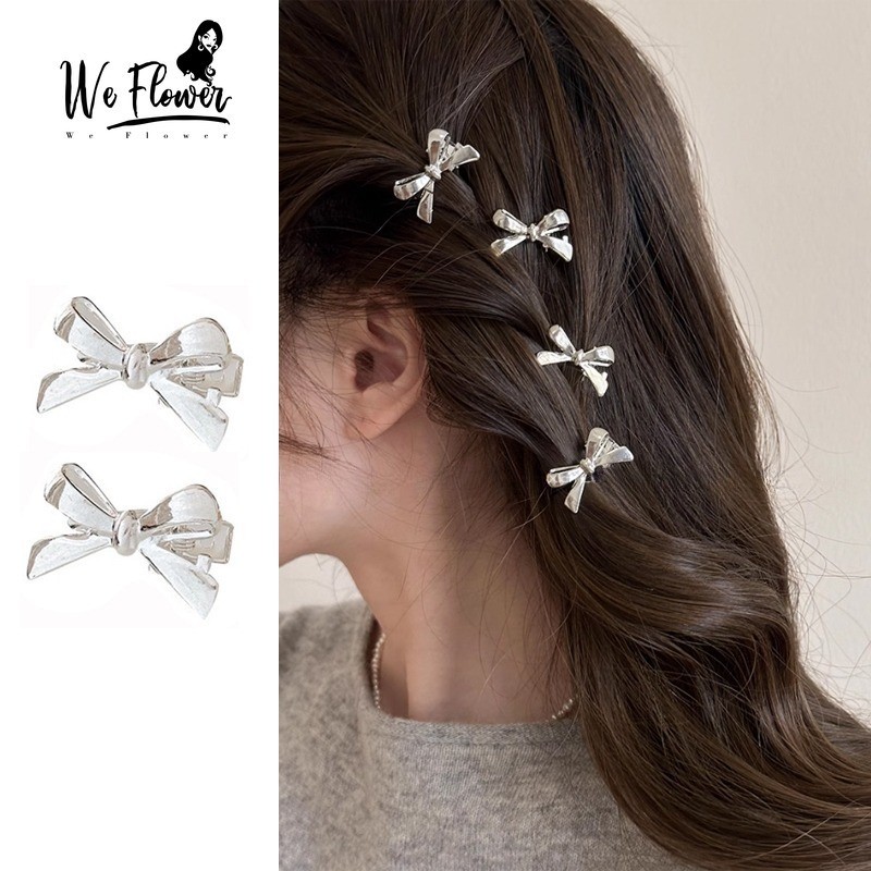 เราดอกไม้ 1PC Cool หวานเงินโบว์คลิปผม Barrettes สําหรับผู้หญิงเด็กแฟชั่น Bowknot Hairpins จัดแต่งทรงผมอุปกรณ์เสริม