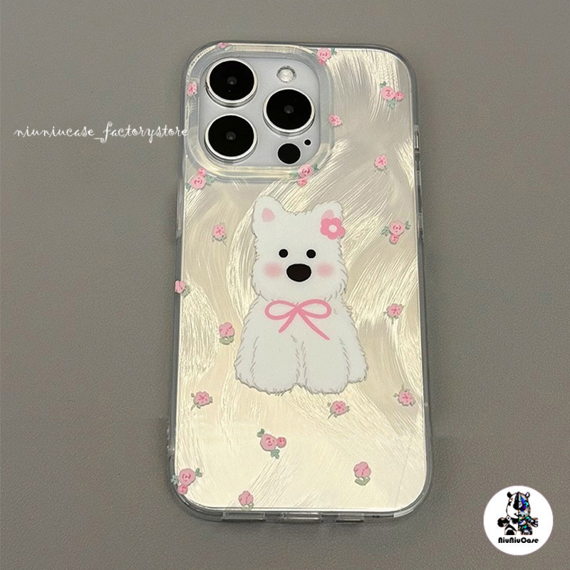 For iPhone 11 เคส การ์ตูนลูกสุนัข TPU Silver Feather Holographic Case For iPhone 12 13 14 15 Pro max X XR XS MAX 7 Plus