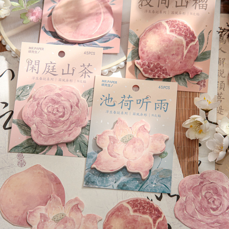 45 ชิ้น/แพ็คโลตัสผลไม้ Sticky หมายเหตุแผ่นกาว Memo Notes Self-Stick หมายเหตุสําหรับเตือน Study Work Office School และ Home Kawaii เครื่องเขียน