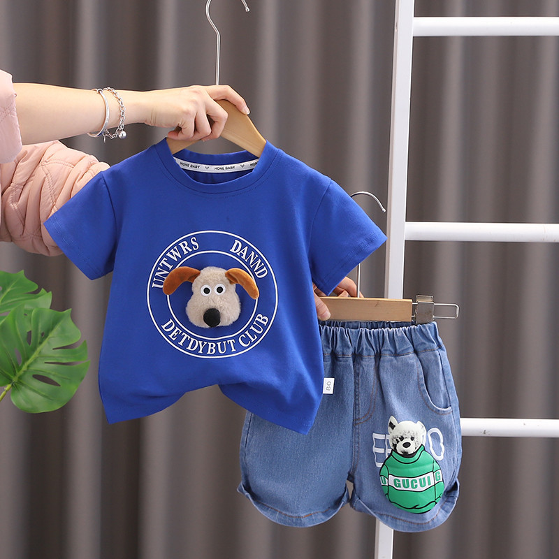 แฟชั่นเด็กเสื้อผ้าเด็กฤดูร้อน3ง การ์ตูนสุนัขเสื้อยืดกางเกงขาสั้น2ชิ้น/เซ็ตทารกชุดสันทนาการเด็กวัยหัดเดินวอร์ม