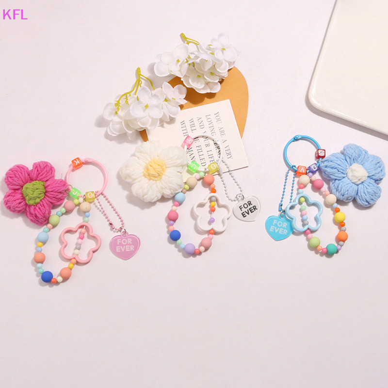 (KFL) การ์ตูนขนสัตว์ถักดอกไม้ Key Chains ลูกปัด Wristlet Lanyard สร้อยข้อมือพวงกุญแจสําหรับสาวกระเป๋าจี้ Ch พวงกุญแจของขวัญขายร้อน
