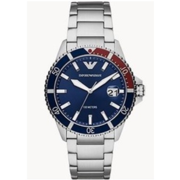 Emporio Armani นาฬิกาข้อมือผู้ชาย Diver Blue Dial Silver รุ่น AR11339 AR11338 AR11339 42mm