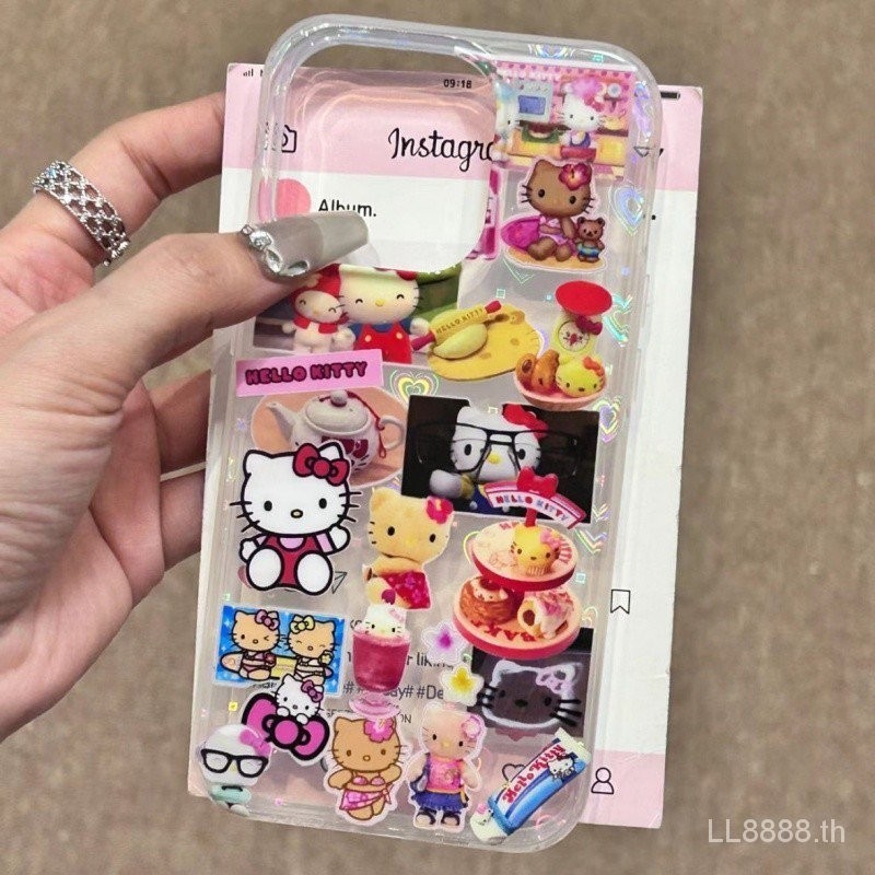เคสโทรศัพท์ เหมาะสําหรับ iPhone หลากหลาย Hello Kitty 15/14/13promax Retro 12/11pro/xr นุ่ม xsmax Creative 7/8plus หญิงกันกระแทกหลุมขนาดใหญ่รวมทุกอย่างป้องกันกรณี AHY6