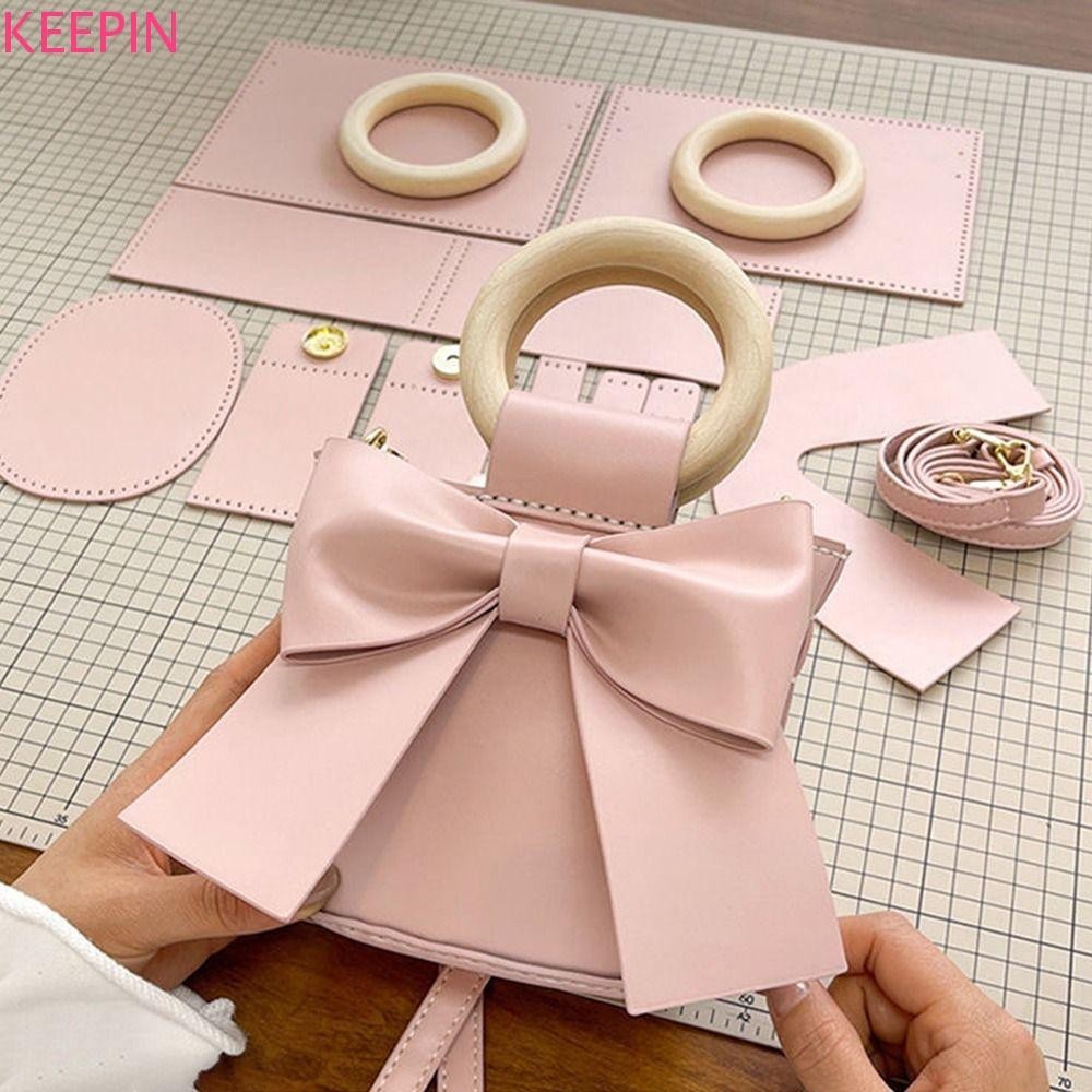 Keepin DIY หนัง Tote กระเป ๋ าทํา Kit,PU หนังสไตล ์ เกาหลีCrossbodyกระเป ๋ าทําวัสดุ,น ่ ารักBowknotคุณภาพสูงHandmadeถักโครเชต ์ กระเป ๋ าทอชุดสาว