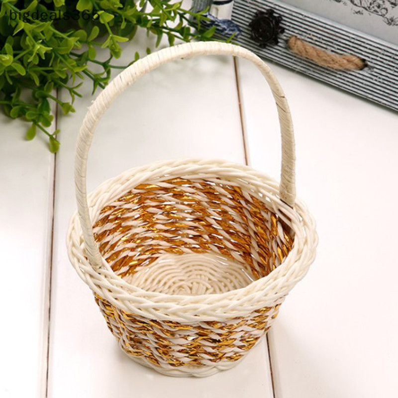 [bigdeals365] ตะกร้าดอกไม้ทอ 1 ชิ้นตะกร้ามือถืองานแต่งงานตะกร้าตกแต่งสต็อกใหม่