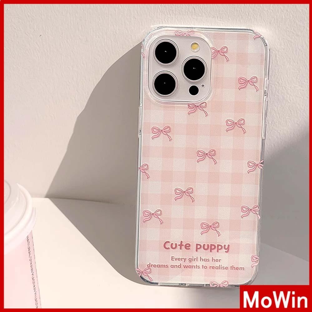 Mowin - สำหรับ iPhone 15 Pro Max iPhone 11 Case Clear Case TPU Soft ลายสก็อตสีชมพูพร้อมโบว์สีสันสดใสน่ารัก เข้ากันได้กับ iPhone 14 13 12 Pro Max 11 XR XS Max 7 8Plus