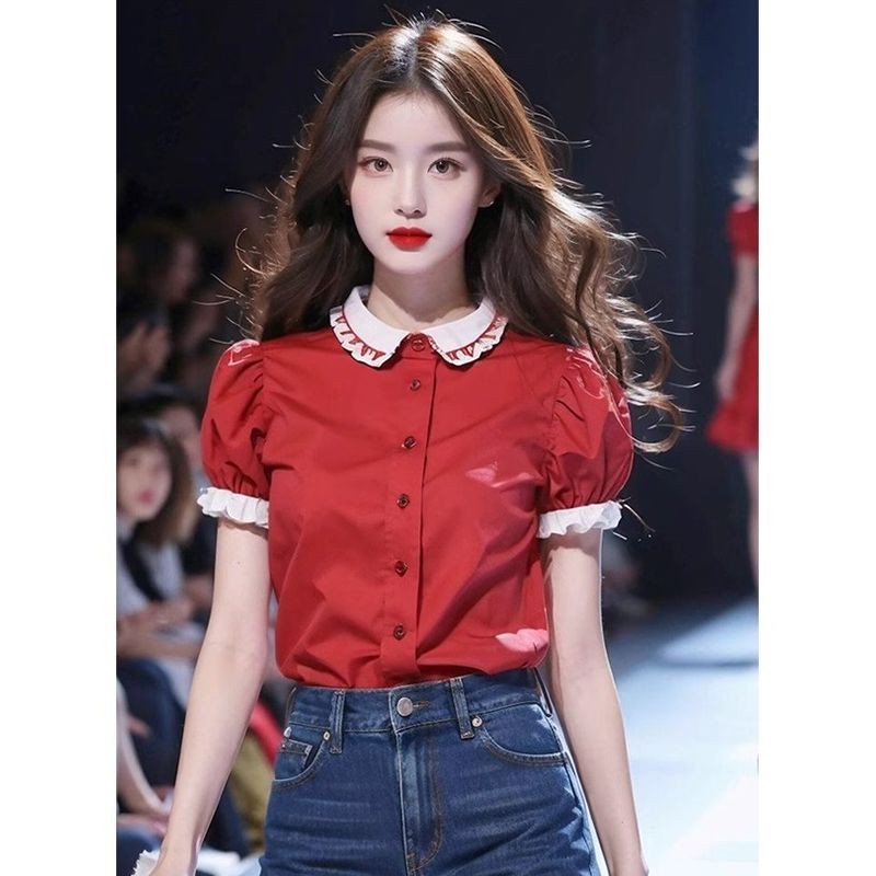 เสื้อเชิ้ตตัวเล็กที่สวยงามสำหรับฤดูร้อน สไตล์ใหม่ของปีนี้ เสื้อโปโลคอปกสีแดง