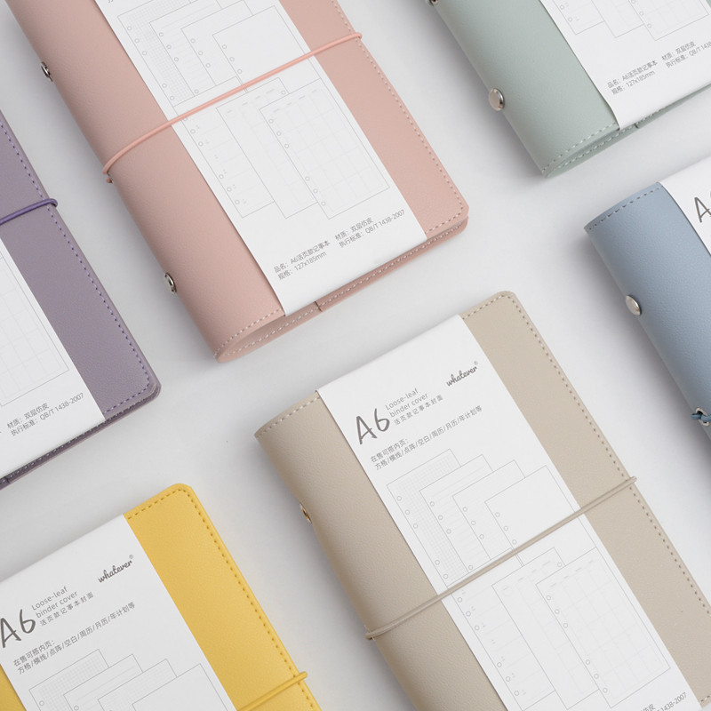 Mini Binder A6 สายหนังนุ่มคลิปเหล็กคู่มือ Checkered Dot Matrix ปี Plan Simple วรรณกรรม ins สไตล์ 6 หลุมคู่มือแบบพกพาน้ําหนักเบาโน้ตบุ๊คขนาดเล็ก
